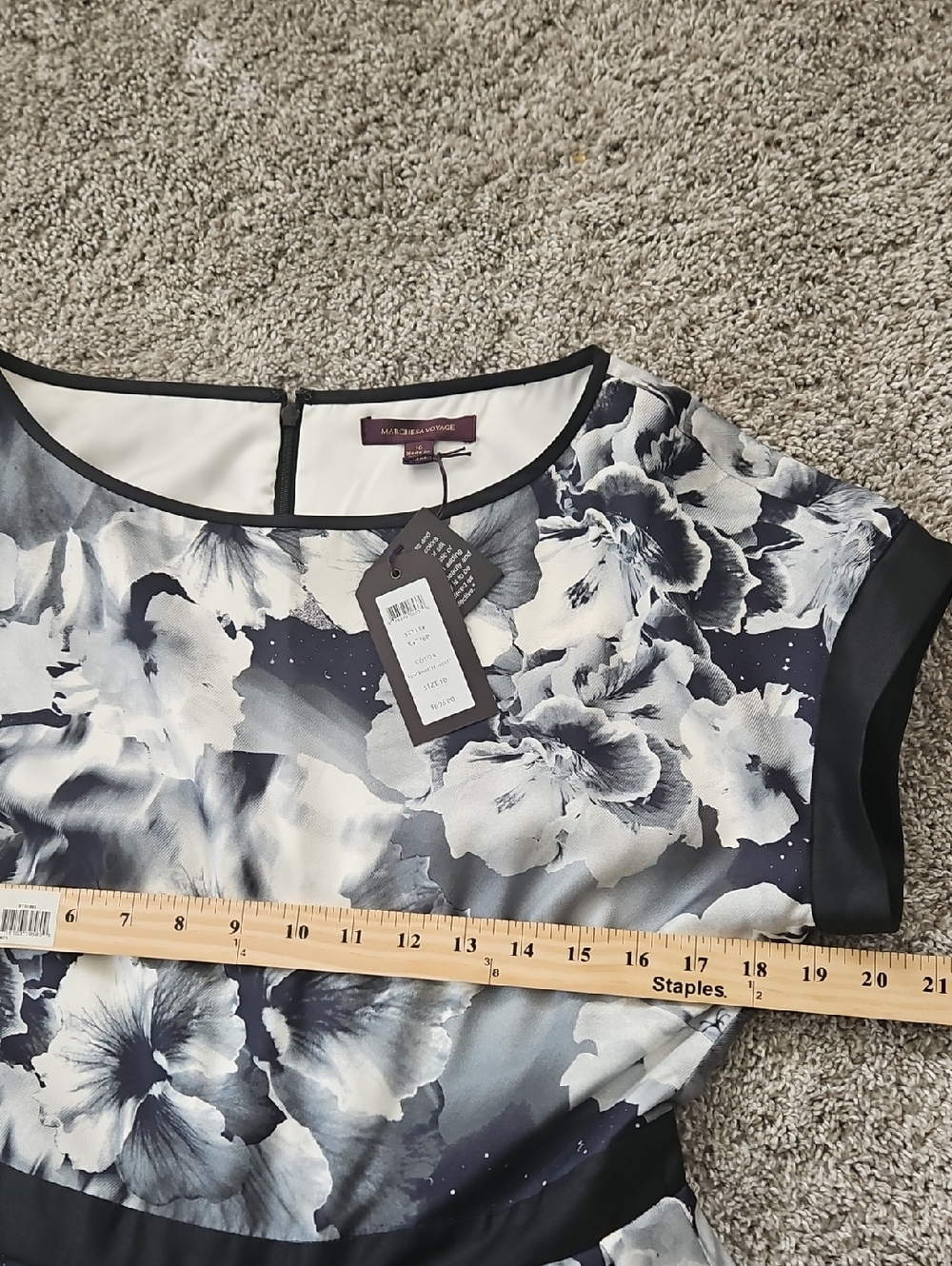 NWT Marchesa Black & White Floral Fit-and-Flare Dress 10 - Picture 7 of 11